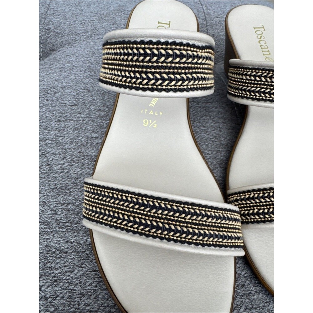 Toscanella Handmade Italy Ella Cream with Gold Black Accent Wedge Sandal SZ 9.5 - Picture 4 of 16